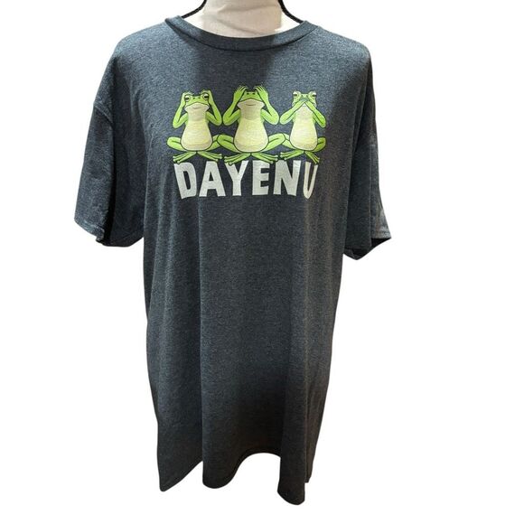 Passover Graphic T-Shirt Dayenu Green Frogs on Grey Background Unisex Large - Picture 3 of 5